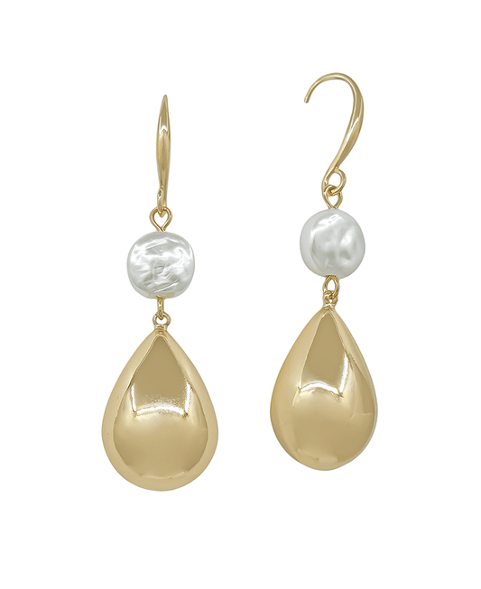 8mm Coin Pearl w/ Metal Teardrop Earring