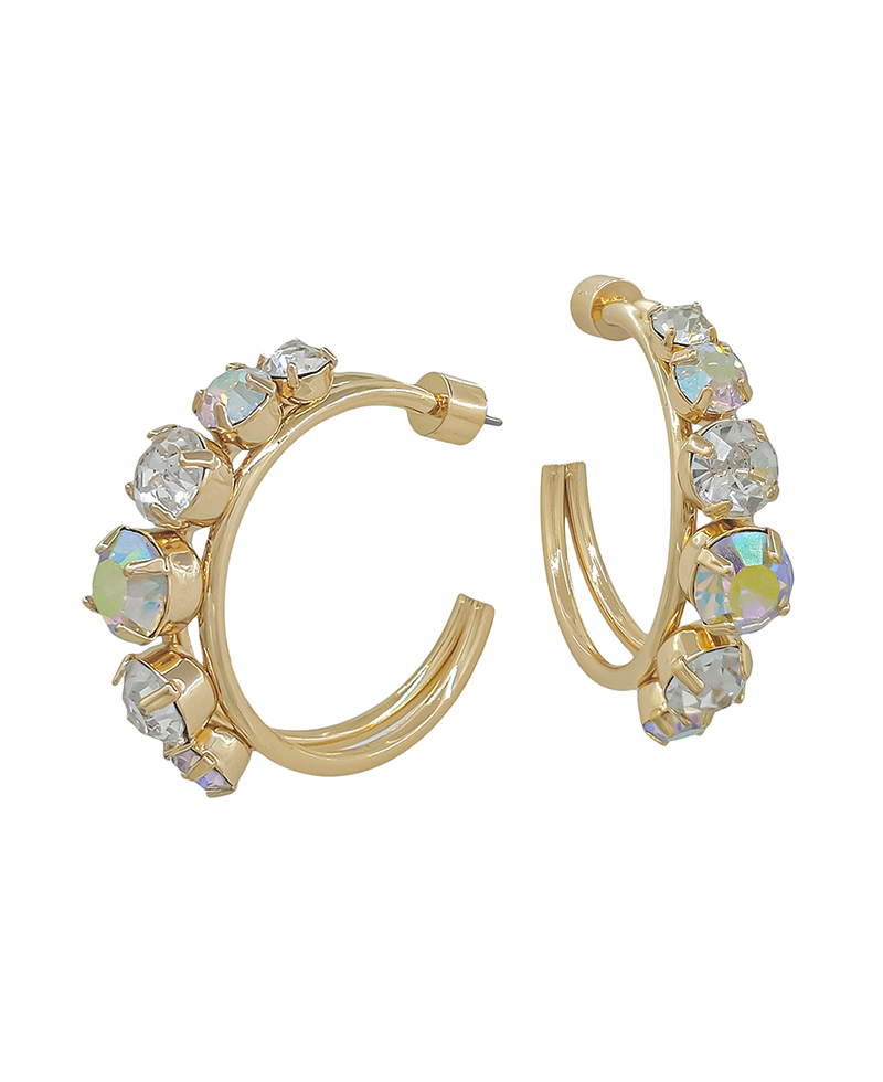 Crystal Stone Accent Hoop Earring - 1.5"
