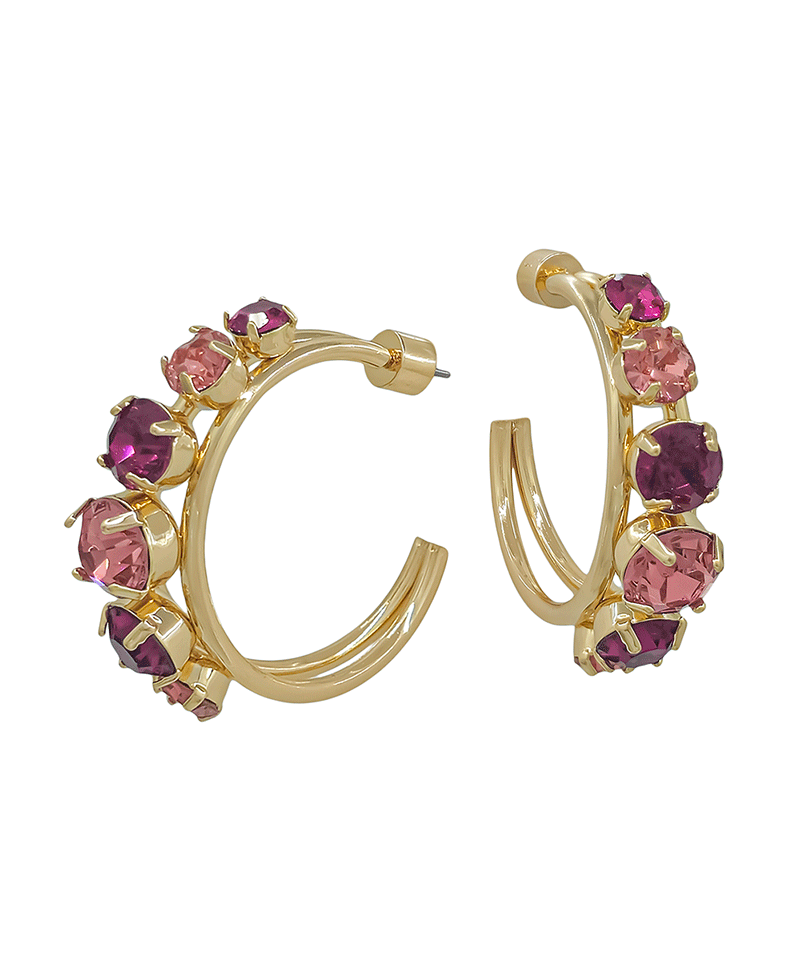 Crystal Stone Accent Hoop Earring - 1.5"