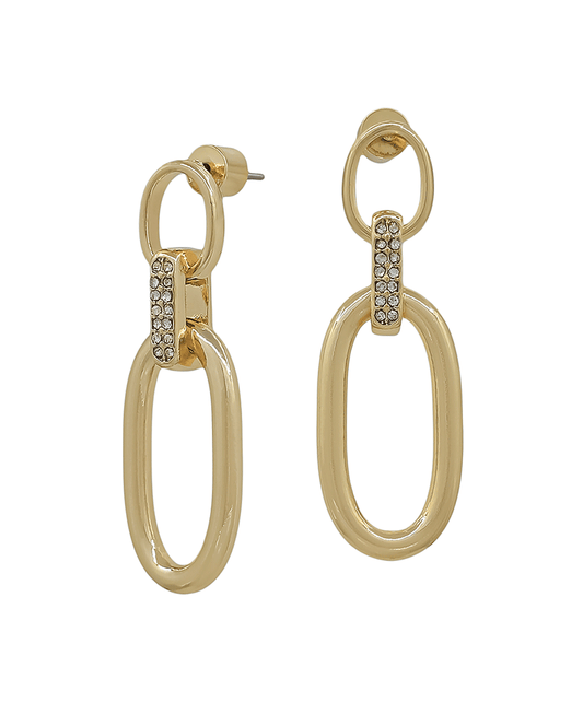 Open Metal Link Pave Accent Post Earring - 1.5"