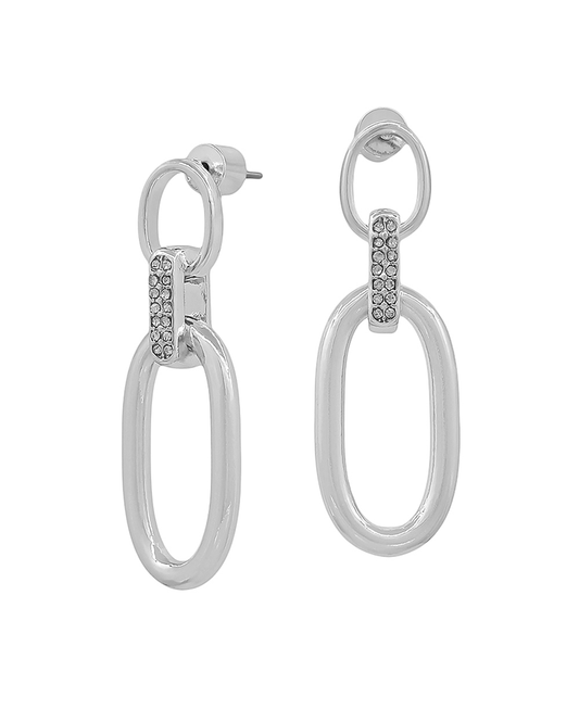 Open Metal Link Pave Accent Post Earring - 1.5"