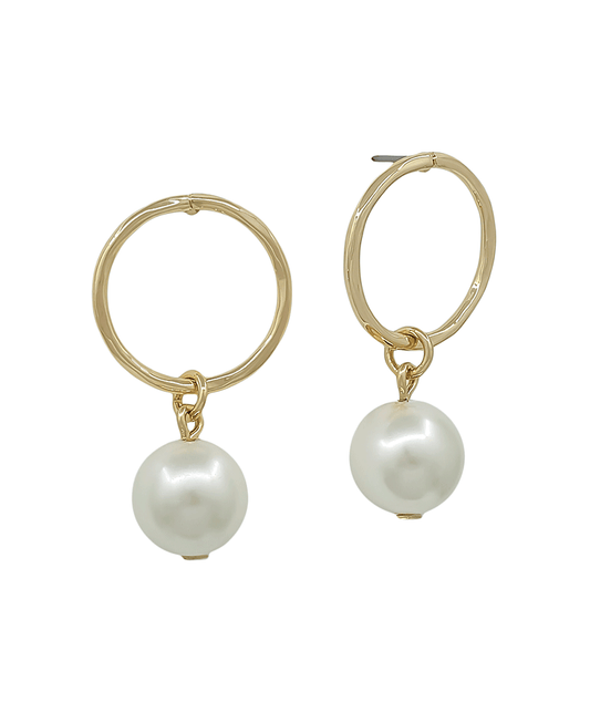 Open Metal Circle w/ 10mm Pearl Earring - 1.0"