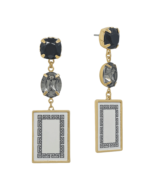 Crystal Stone & Mahjong Drop Earring - 2.0"