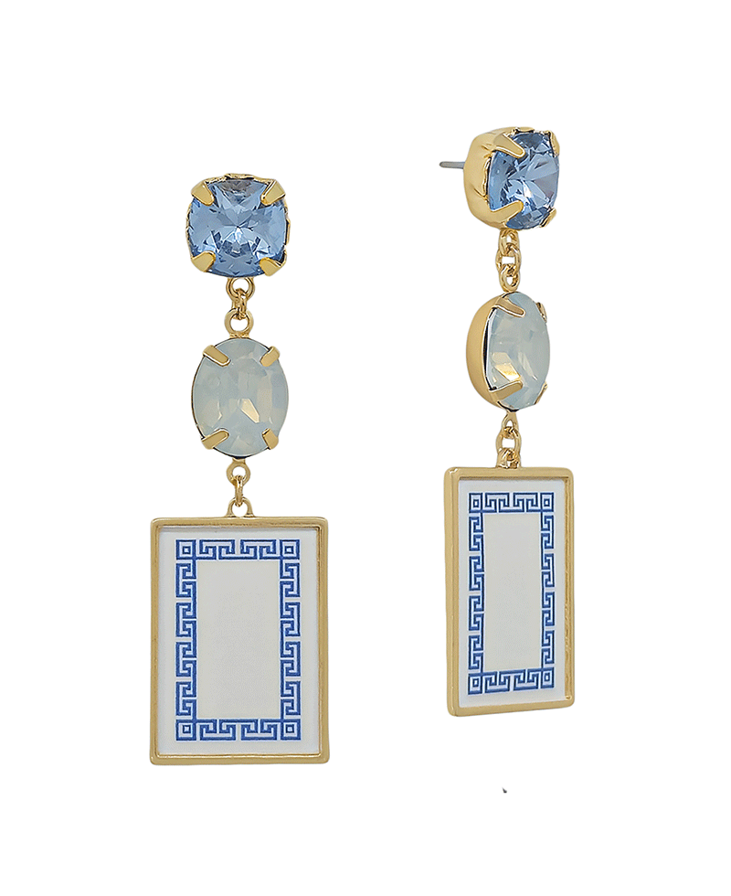 Crystal Stone & Mahjong Drop Earring - 2.0"