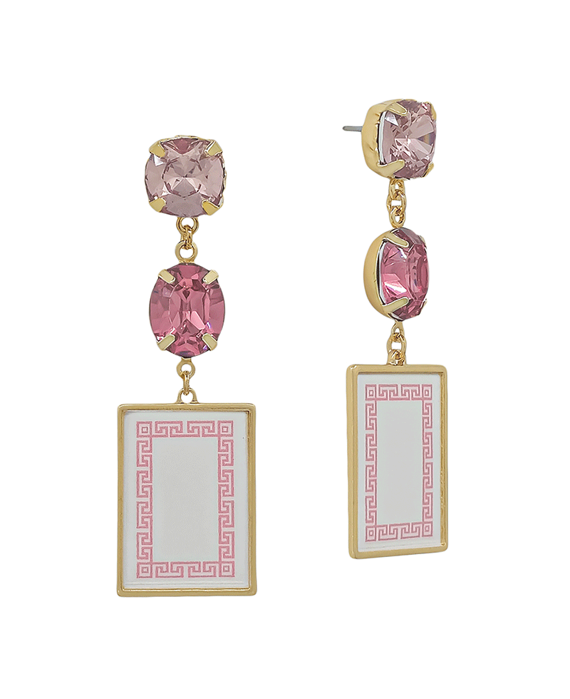 Crystal Stone & Mahjong Drop Earring - 2.0"
