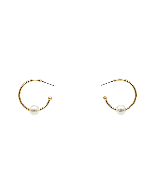 Single Pearl Hoop Earring - 1.0"