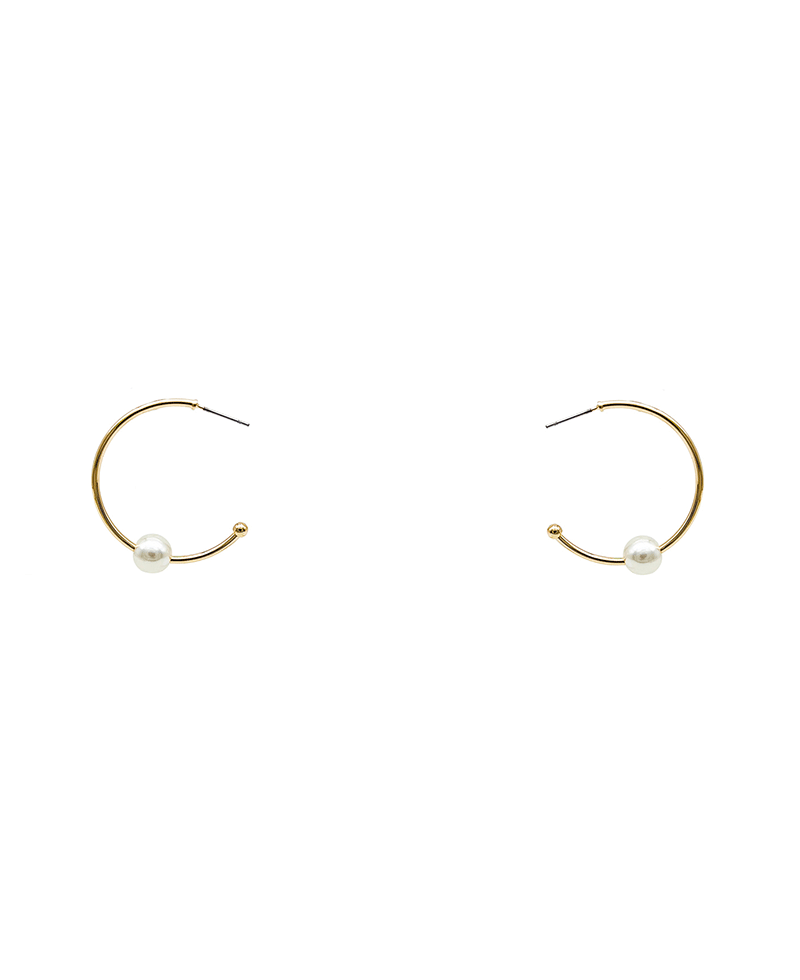 Single Pearl Hoop Earring - 1.3"