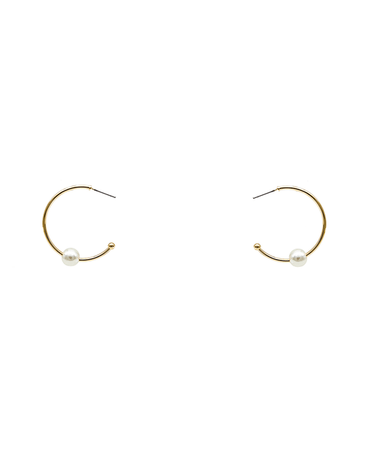 Single Pearl Hoop Earring - 1.3"