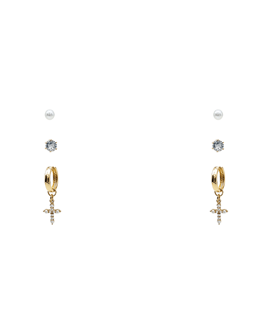 Cross & Pearl 3 Set Earring