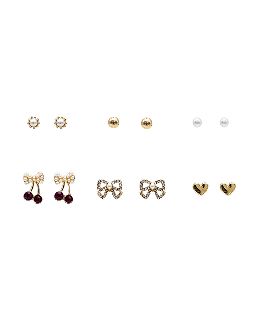 Cherry & Bow & Heart 6 Set Earring