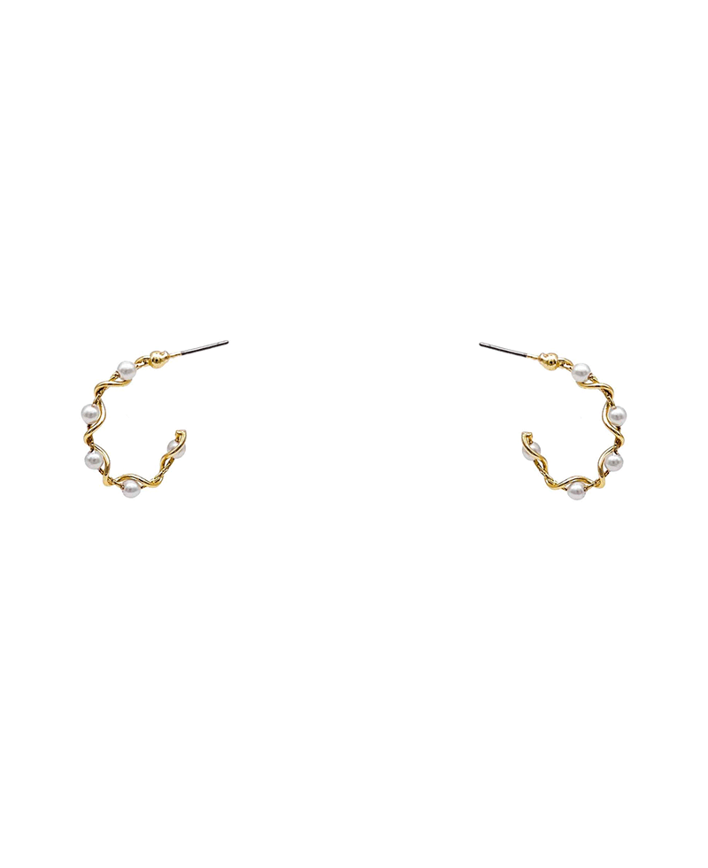 Brass Wire w/ Pearls Hoop Earring - 0.9"