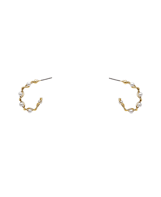 Brass Wire w/ Pearls Hoop Earring - 0.9"