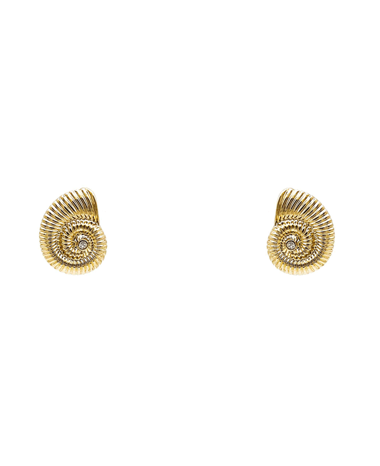 Shell w/ Stone Stud Earring - 1.0"