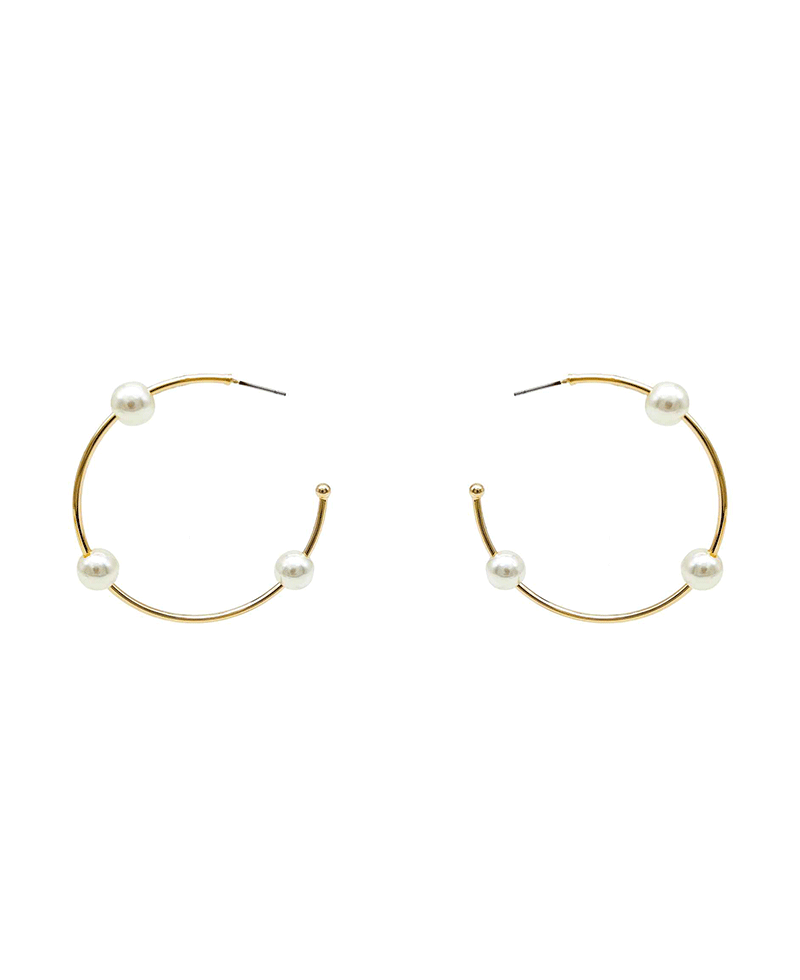 3 Pearls Hoop Earring - 2.0"