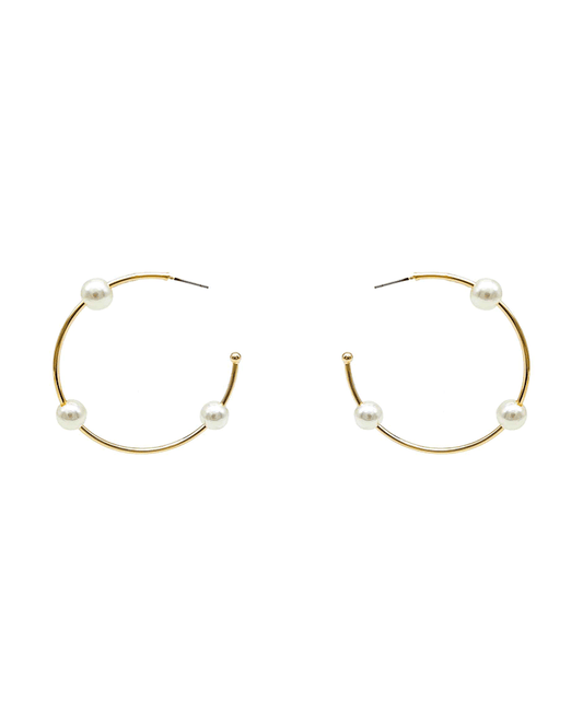 3 Pearls Hoop Earring - 2.0"