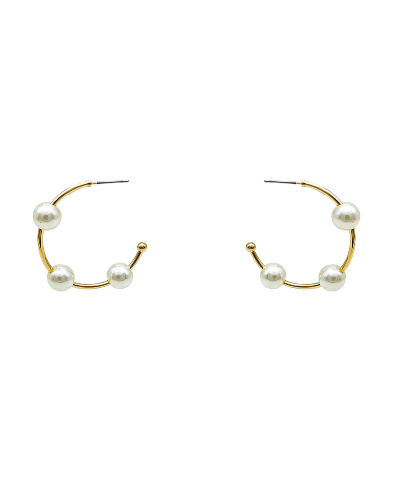 3 Pearls Hoop Earring - 1.4"