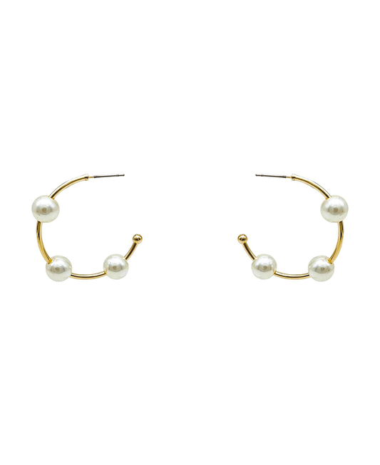 3 Pearls Hoop Earring - 1.4"
