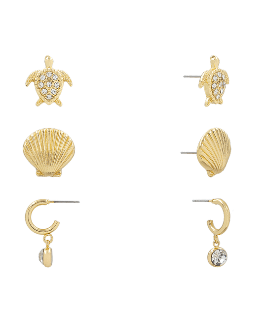 Turtle & Shell & Hoop 3 Set Earring