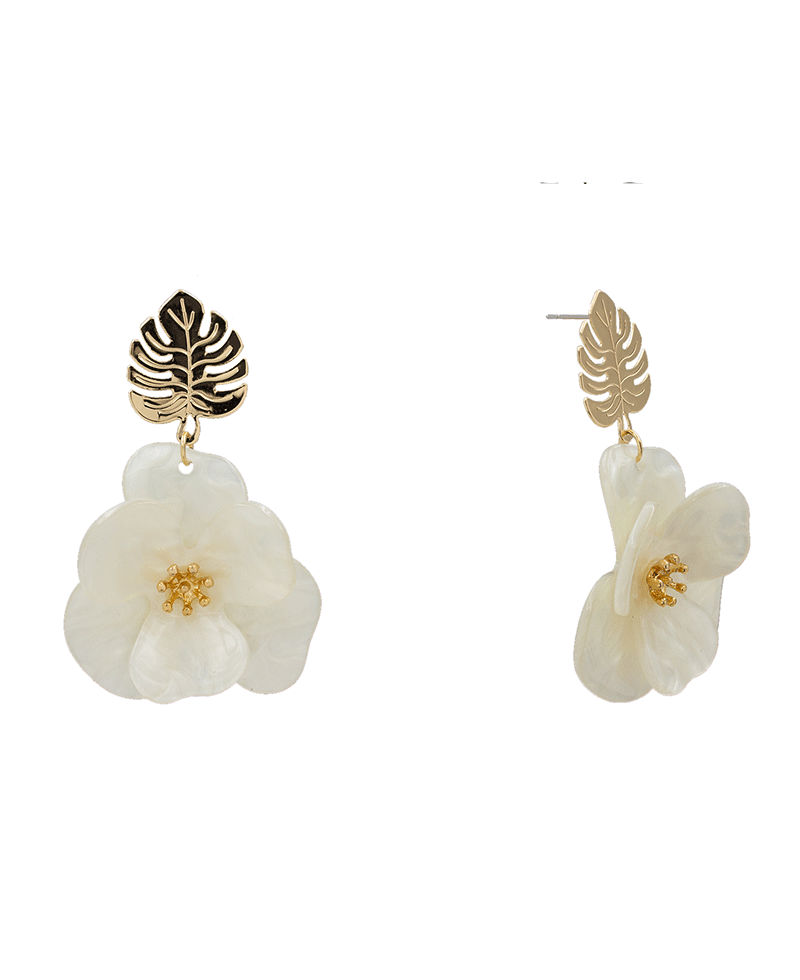 Acetate Flower w/ Monstera Post Earring - 2.5"