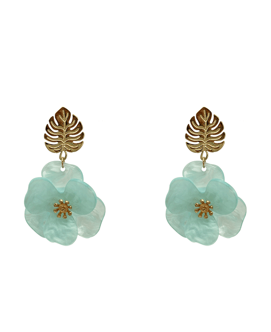 Acetate Flower w/ Monstera Post Earring - 2.5"