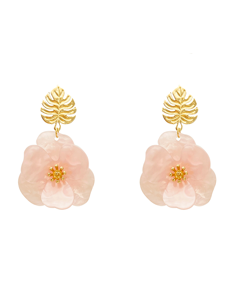 Acetate Flower w/ Monstera Post Earring - 2.5"
