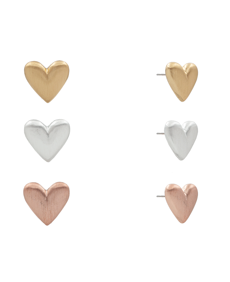 Satin Heart Stud 3 Set Earring