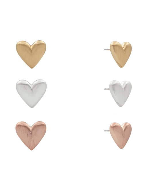 Satin Heart Stud 3 Set Earring