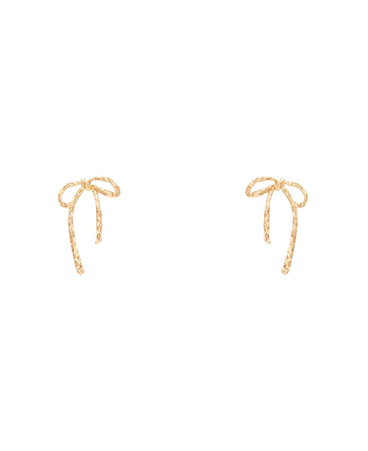 Hammer Textured Bow Earring - 1.1"