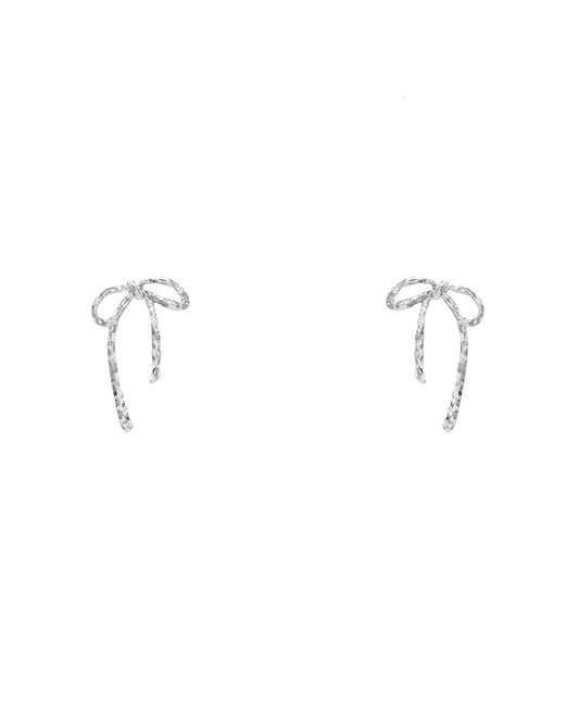 Hammer Textured Bow Earring - 1.1"