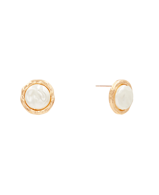 Organic Circle Pearl Stud Earring - 0.6"