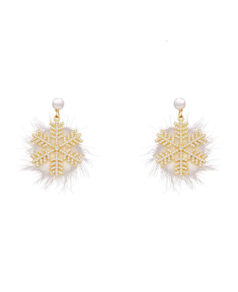 Snowflake w/ Pompom  & Pearl Earring - 2.0"