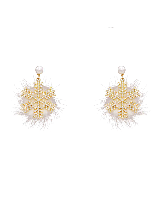 Snowflake w/ Pompom  & Pearl Earring - 2.0"