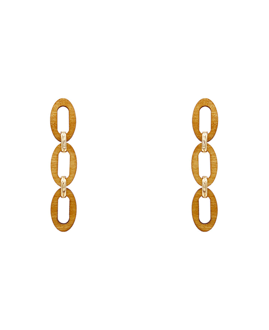 Linked Oval Wood Drop Earring - 2.4"