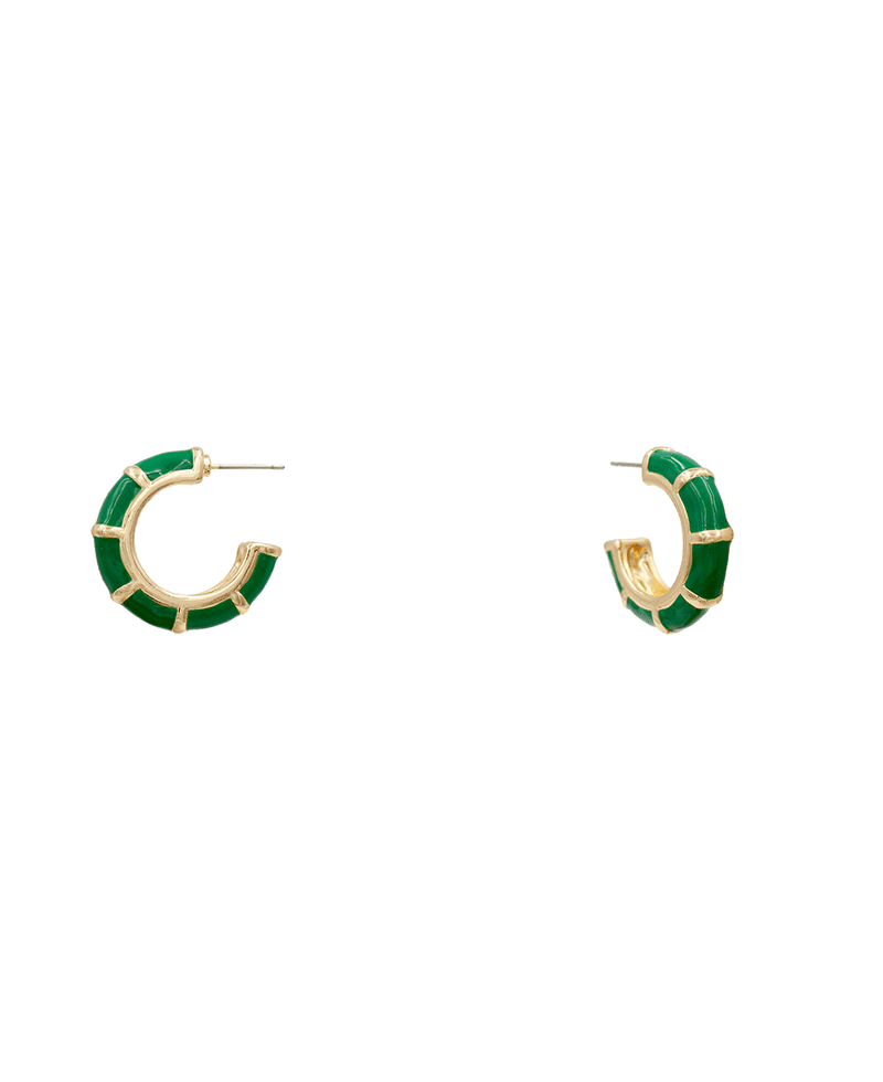 Bamboo Shape Enamel Hoop Earring - 1.0"