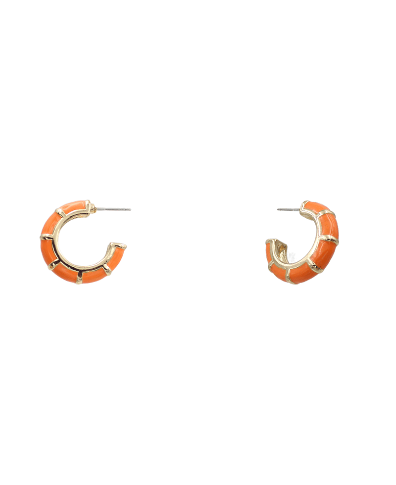 Bamboo Shape Enamel Hoop Earring - 1.0"