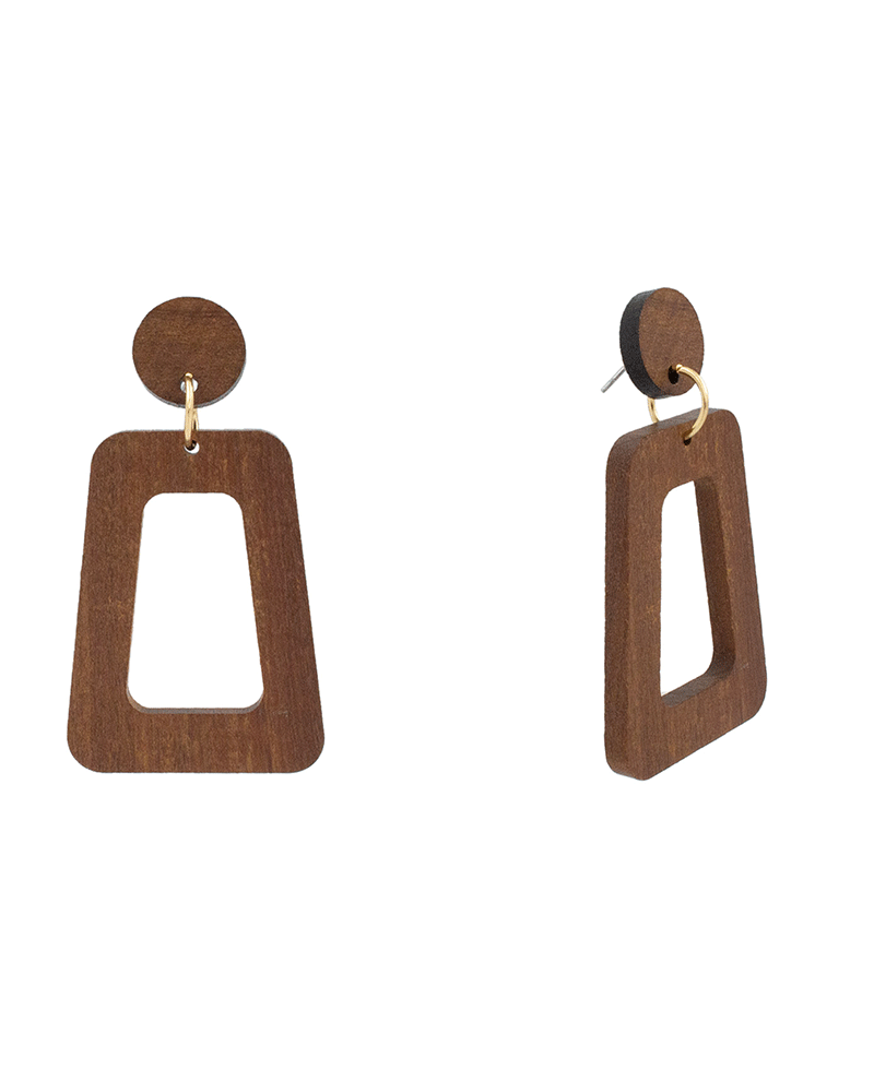 Wood Trapezoid Earring - 2.5"