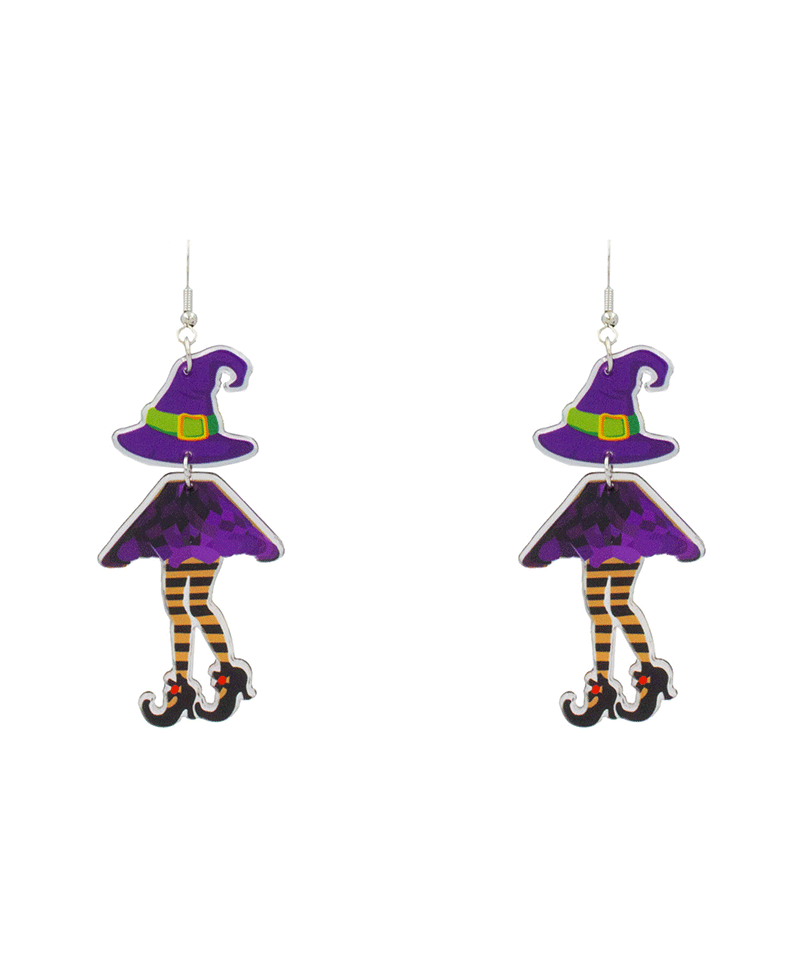 Witch w/ Purple Cape Acrylic Earring - 3.0"