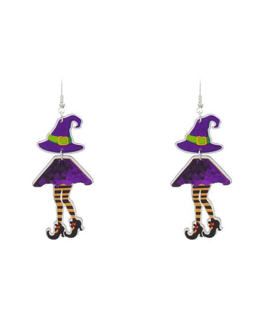 Witch w/ Purple Cape Acrylic Earring - 3.0"