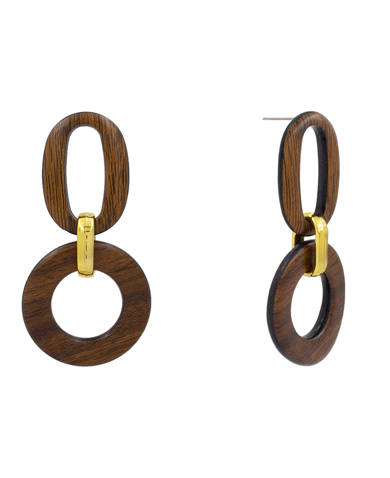 Resin Wood 2 Drop Earring - 3.0"