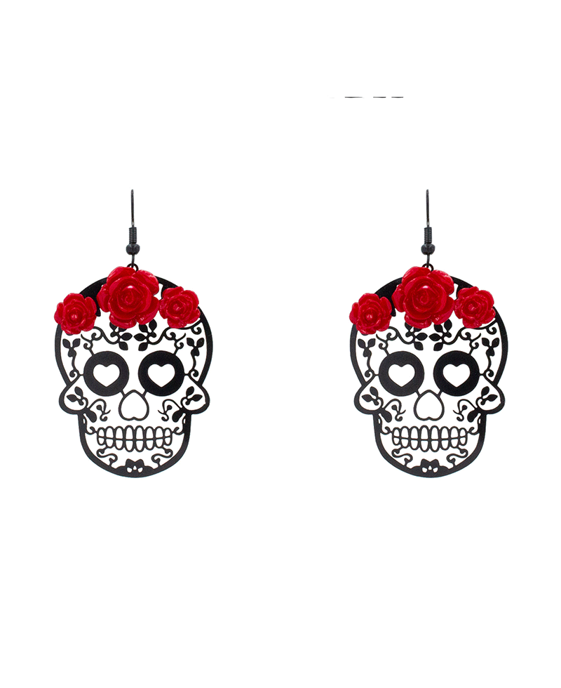 Skull Filigree w/ Rose Earring - 2.5"