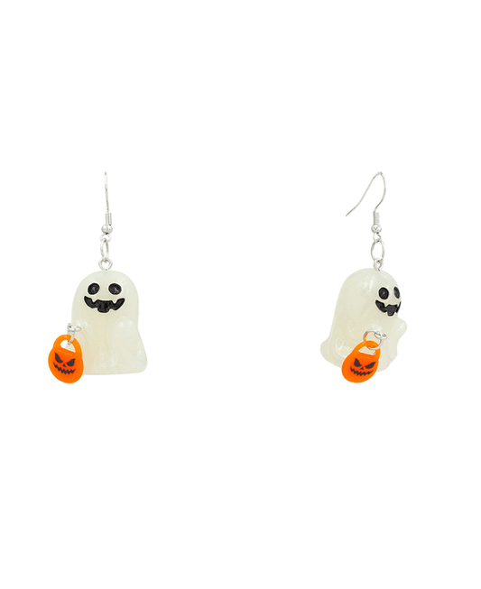 Glowing Ghost w/ Pumpkin Earring - 2.0"