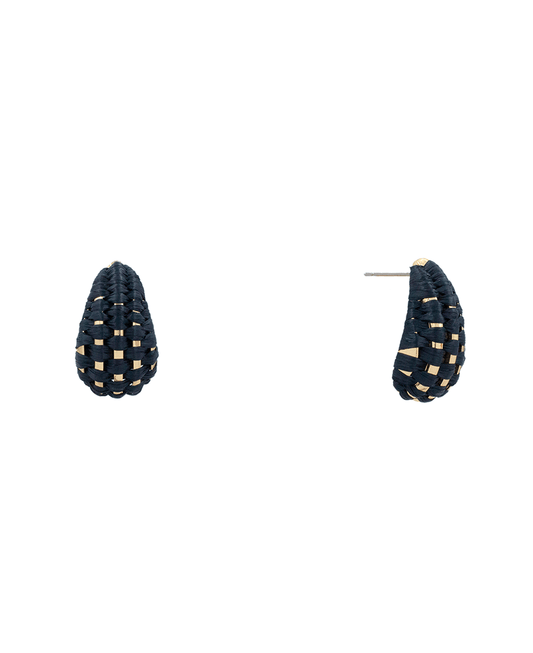 Raffia Woven Teardrop Stud Earring - 1.1"
