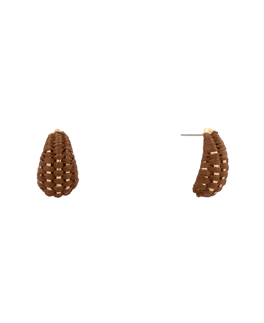 Raffia Woven Teardrop Stud Earring - 1.1"