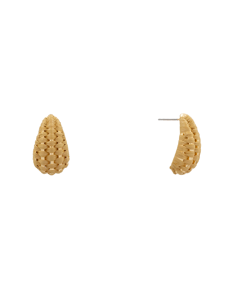 Raffia Woven Teardrop Stud Earring - 1.1"