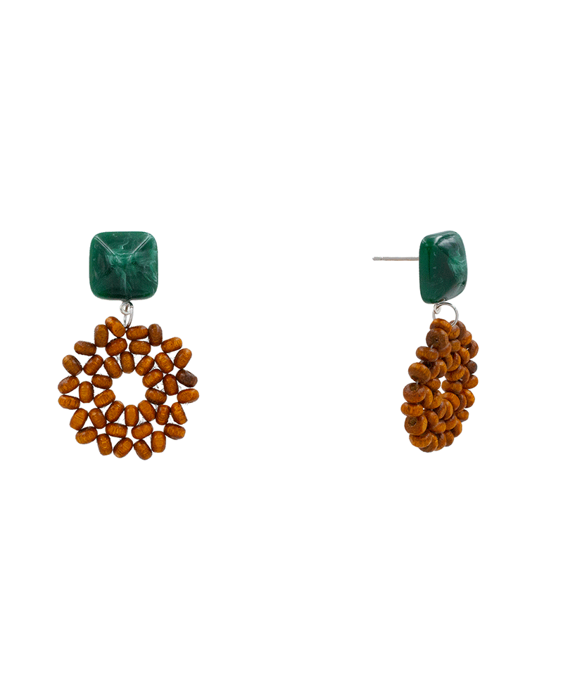 Wood Bead w/ Resin Post Earring - 1.8"