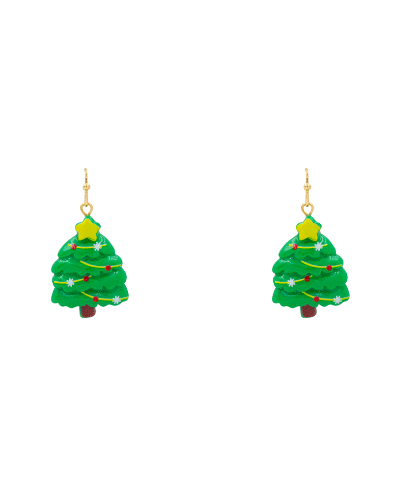 Plastic Christmas Tree Earring - 1.6"