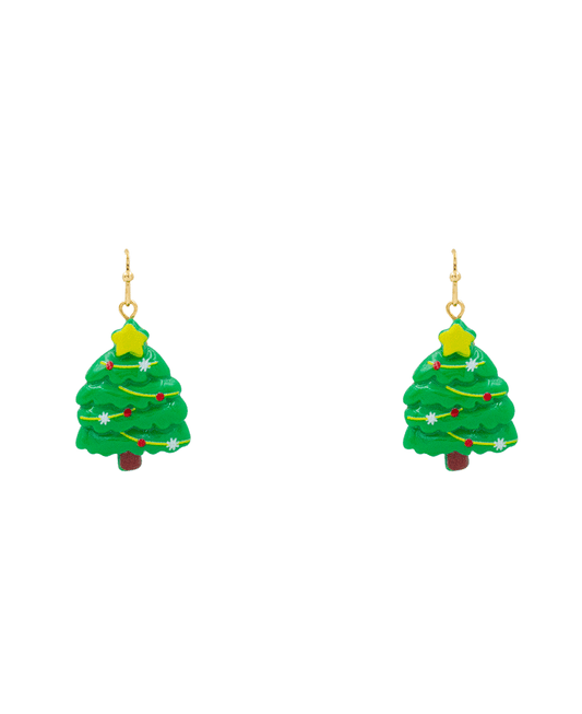 Plastic Christmas Tree Earring - 1.6"