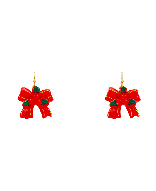 Plastic Christmas Bow Earring - 1.3"