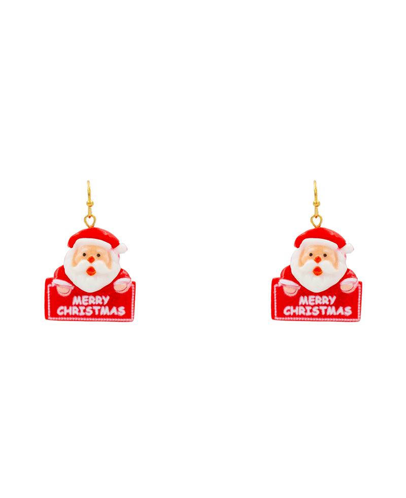 Plastic Christmas Santa Earring - 1.5"