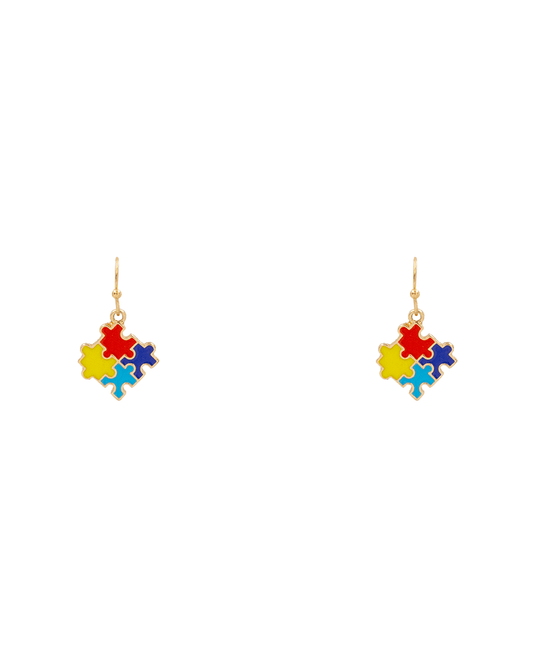 Autism Puzzle Enamel Earring - 1.2"